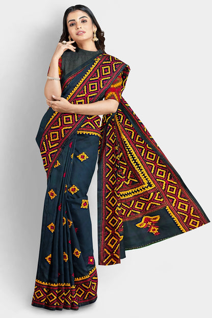 Kantha Stitch: Stylish Blended Silk Saree showcasing Traditional Artistry in Modern Indian Fashion