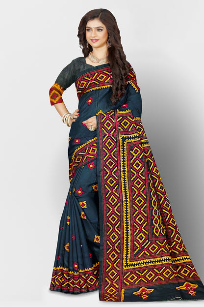 Kantha Stitch: Stylish Blended Silk Saree showcasing Traditional Artistry in Modern Indian Fashion
