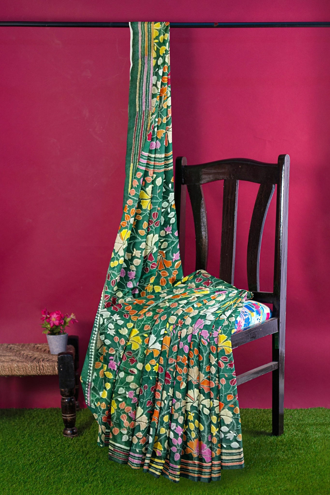 Kantha Stitch: Stylish Blended Silk Saree showcasing Traditional Artistry in Modern Indian Fashion