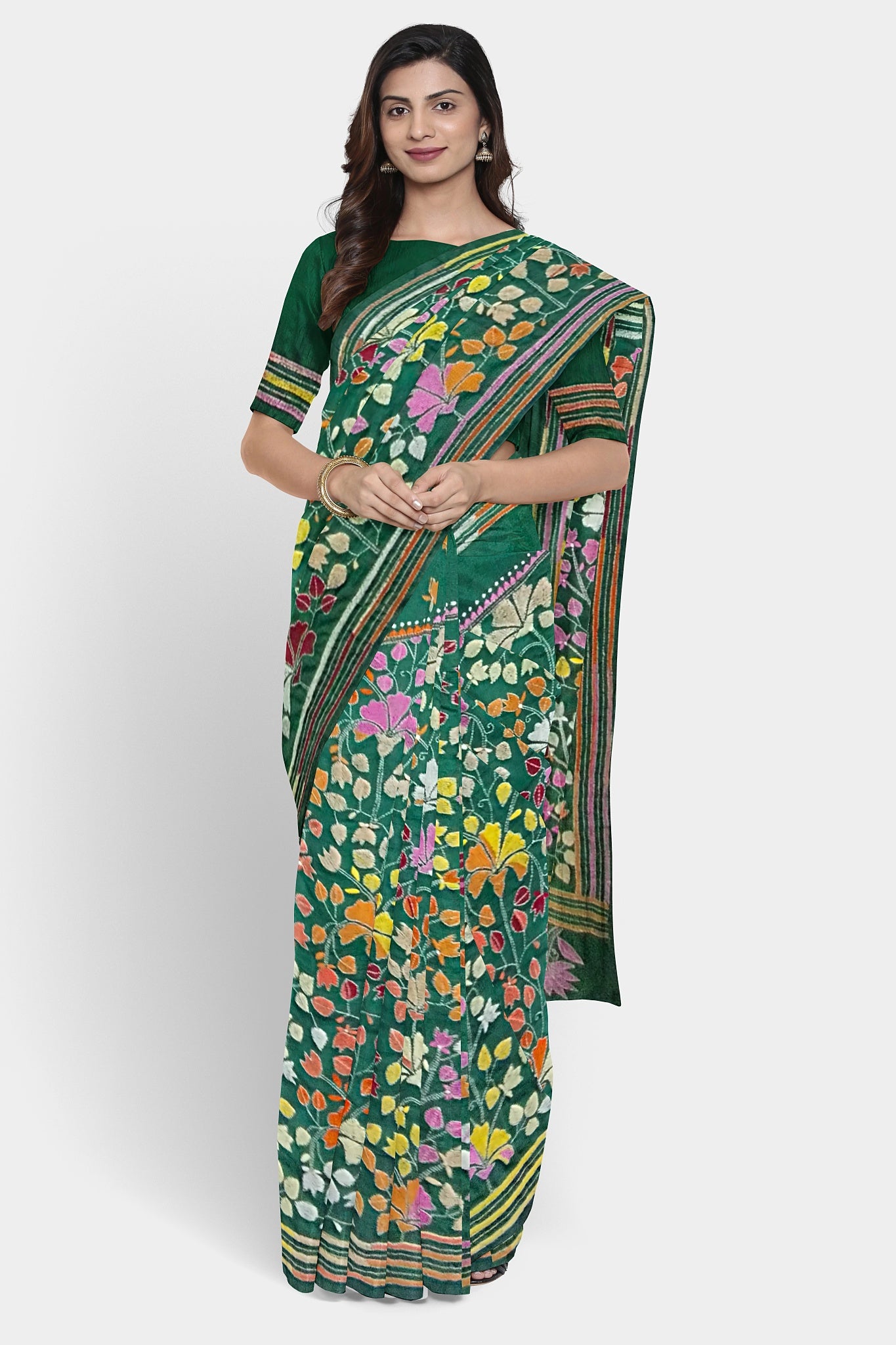 Kantha Stitch: Stylish Blended Silk Saree showcasing Traditional Artistry in Modern Indian Fashion