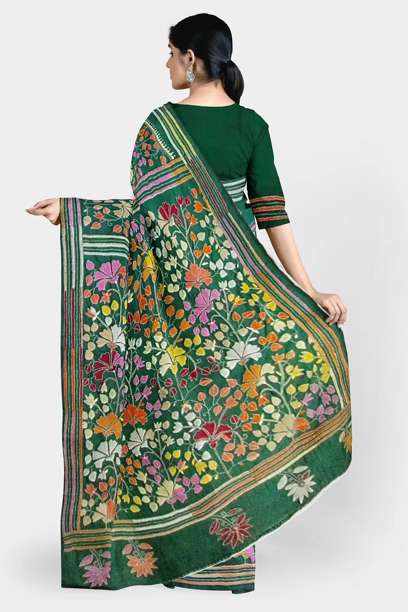 Kantha Stitch: Stylish Blended Silk Saree showcasing Traditional Artistry in Modern Indian Fashion
