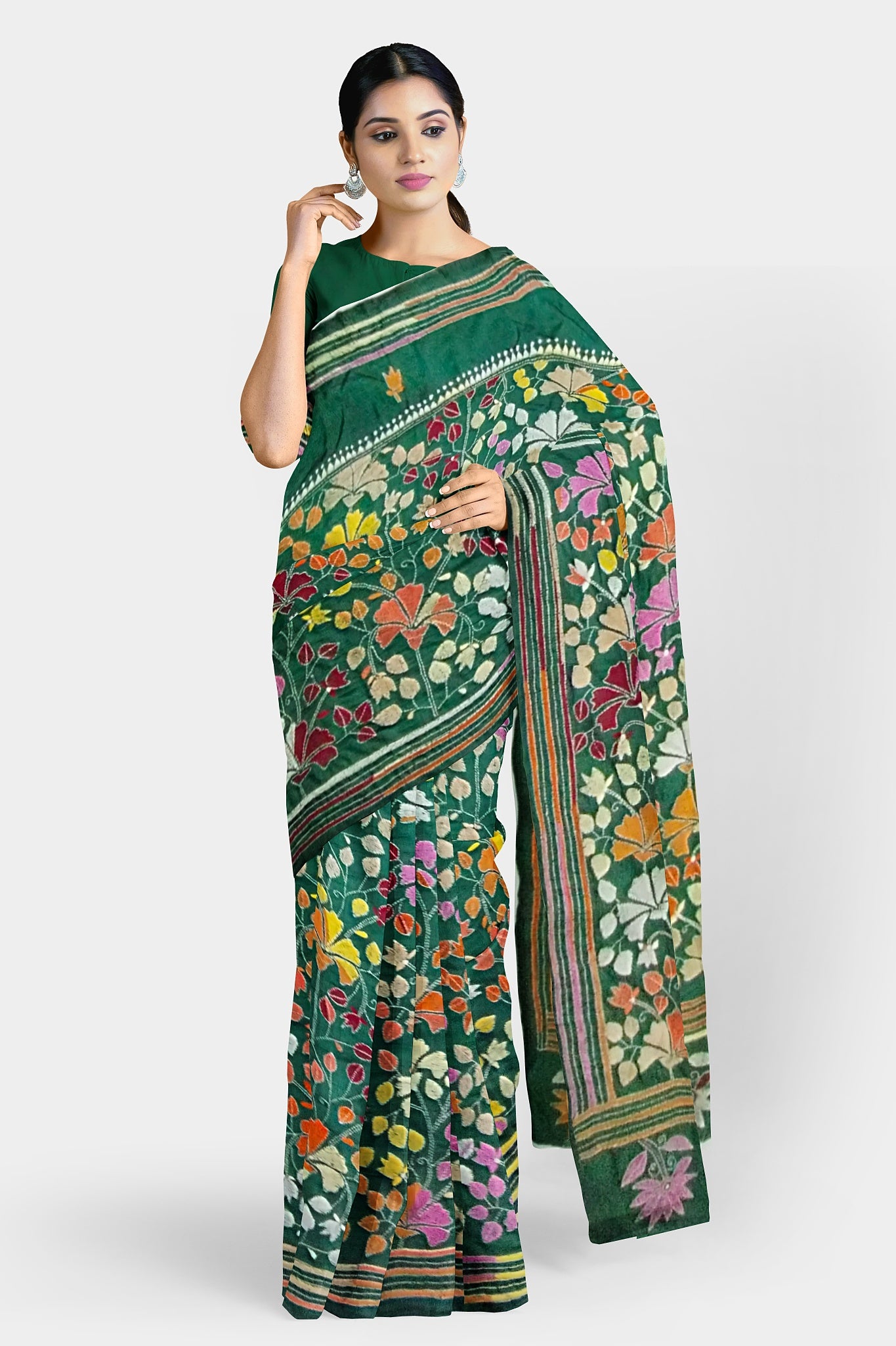 Kantha Stitch: Stylish Blended Silk Saree showcasing Traditional Artistry in Modern Indian Fashion