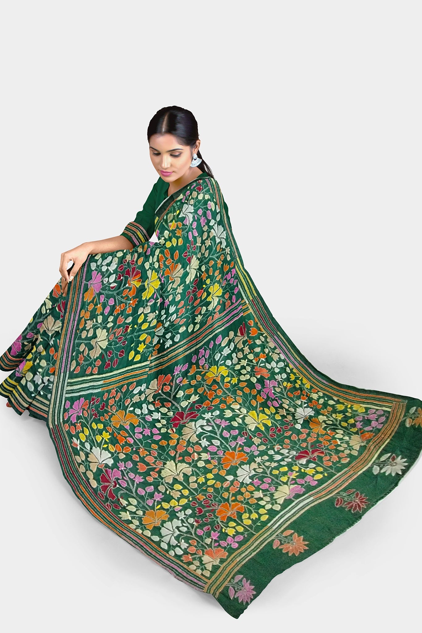 Kantha Stitch: Stylish Blended Silk Saree showcasing Traditional Artistry in Modern Indian Fashion