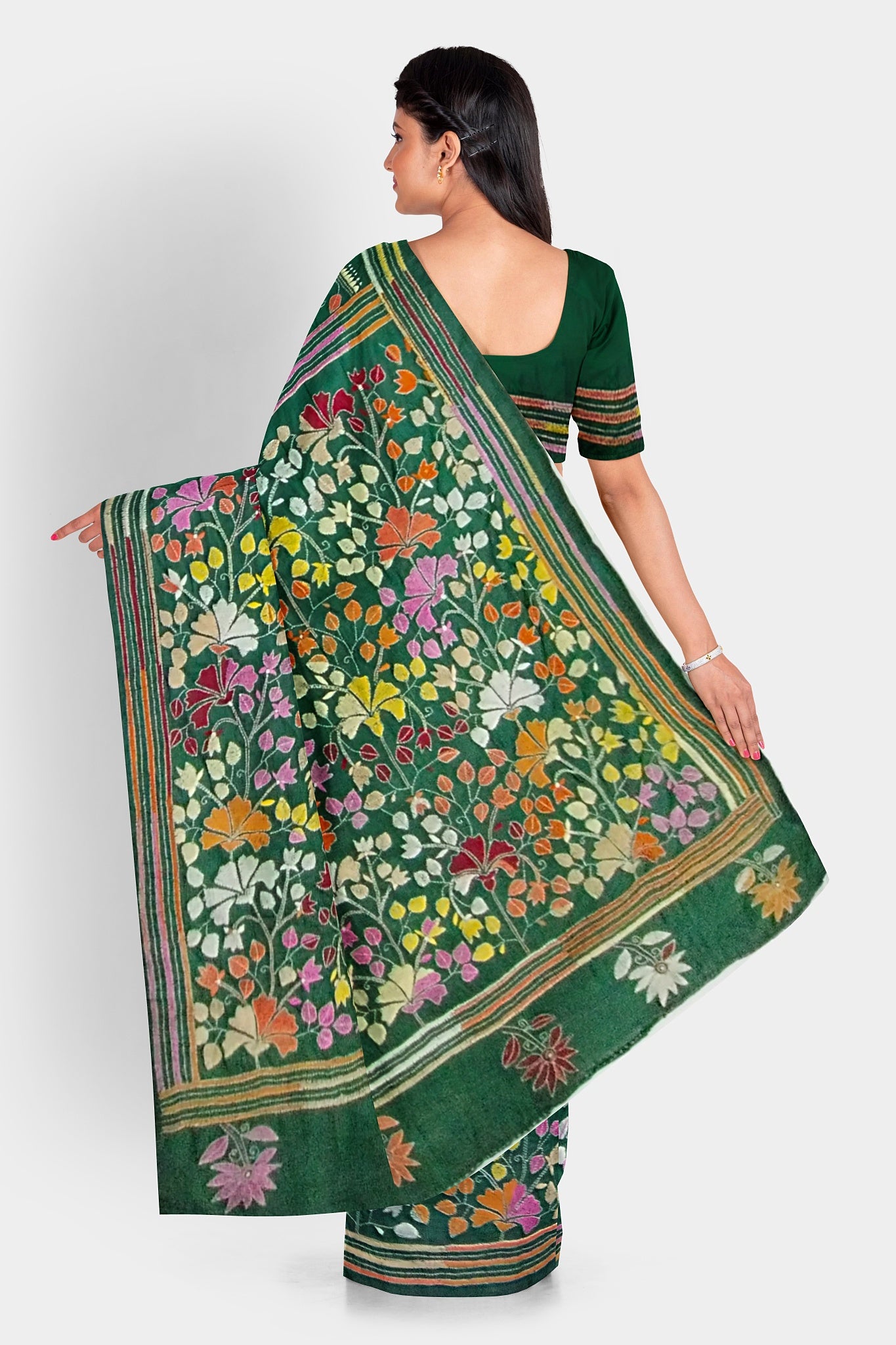 Kantha Stitch: Stylish Blended Silk Saree showcasing Traditional Artistry in Modern Indian Fashion