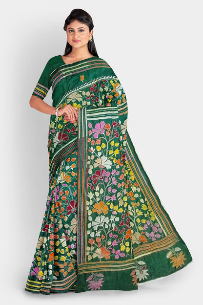 Kantha Stitch: Stylish Blended Silk Saree showcasing Traditional Artistry in Modern Indian Fashion