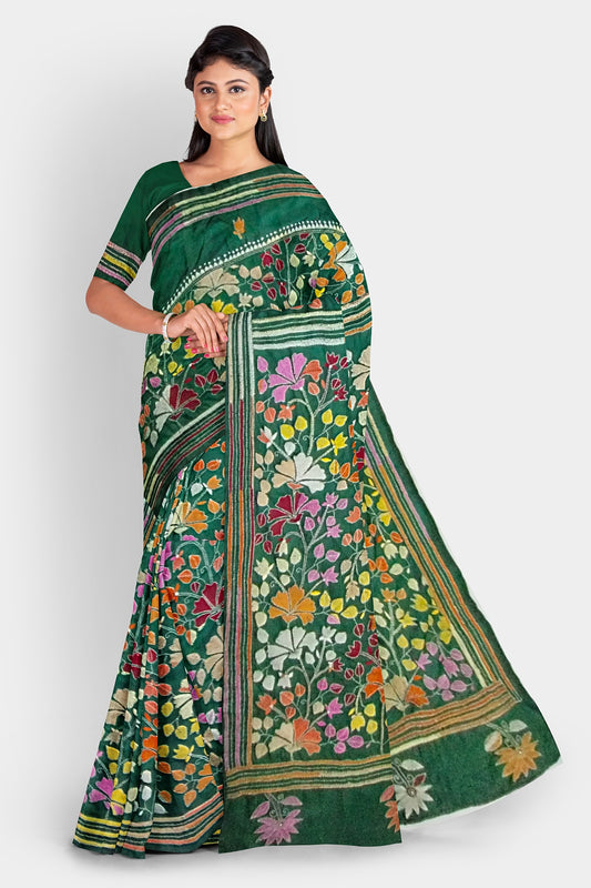 Kantha Stitch: Stylish Blended Silk Saree showcasing Traditional Artistry in Modern Indian Fashion