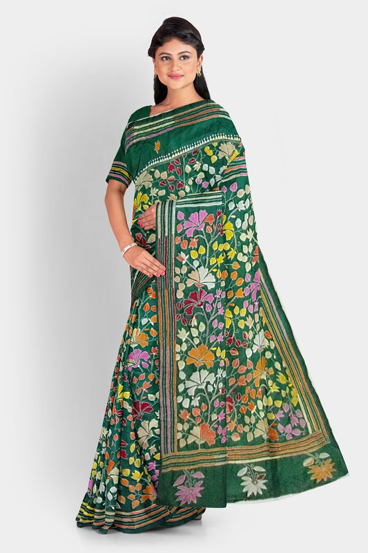 Kantha Stitch: Stylish Blended Silk Saree showcasing Traditional Artistry in Modern Indian Fashion