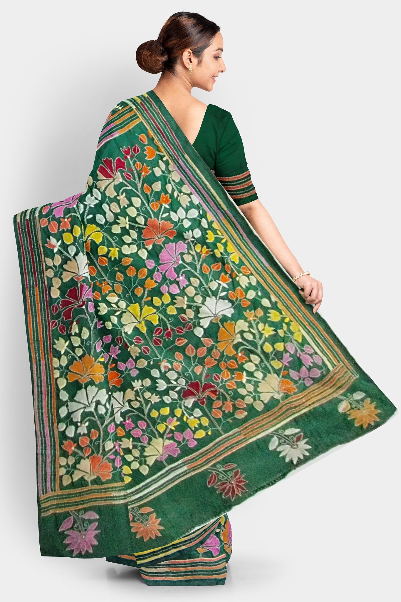 Kantha Stitch: Stylish Blended Silk Saree showcasing Traditional Artistry in Modern Indian Fashion