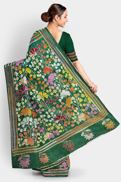 Kantha Stitch: Stylish Blended Silk Saree showcasing Traditional Artistry in Modern Indian Fashion