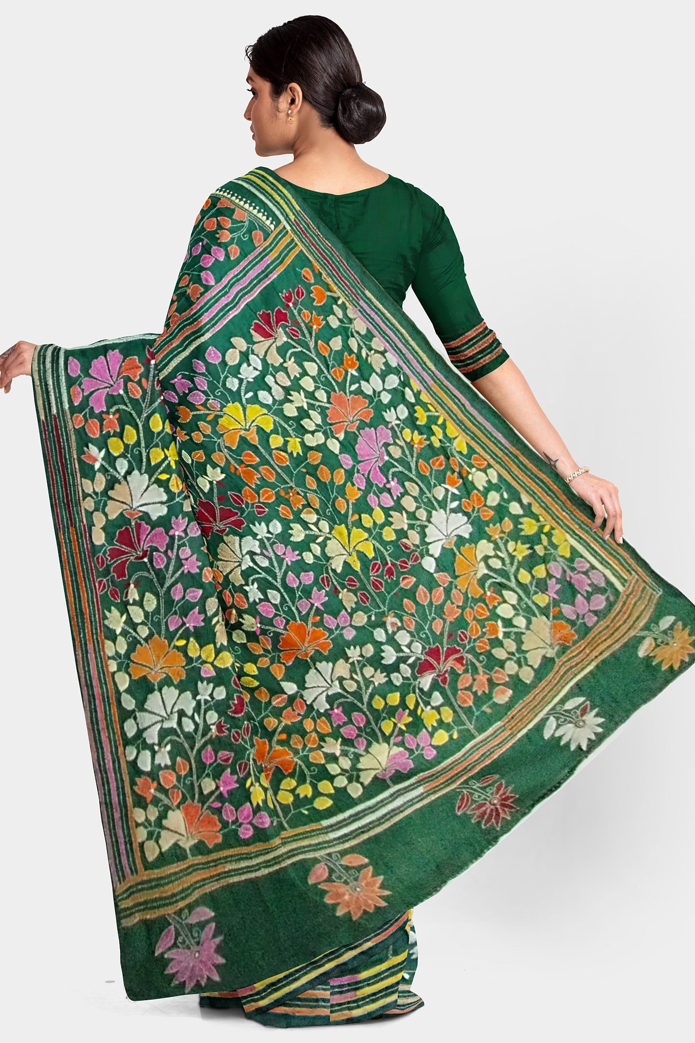Kantha Stitch: Stylish Blended Silk Saree showcasing Traditional Artistry in Modern Indian Fashion