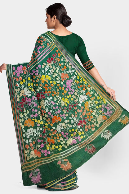 Kantha Stitch: Stylish Blended Silk Saree showcasing Traditional Artistry in Modern Indian Fashion