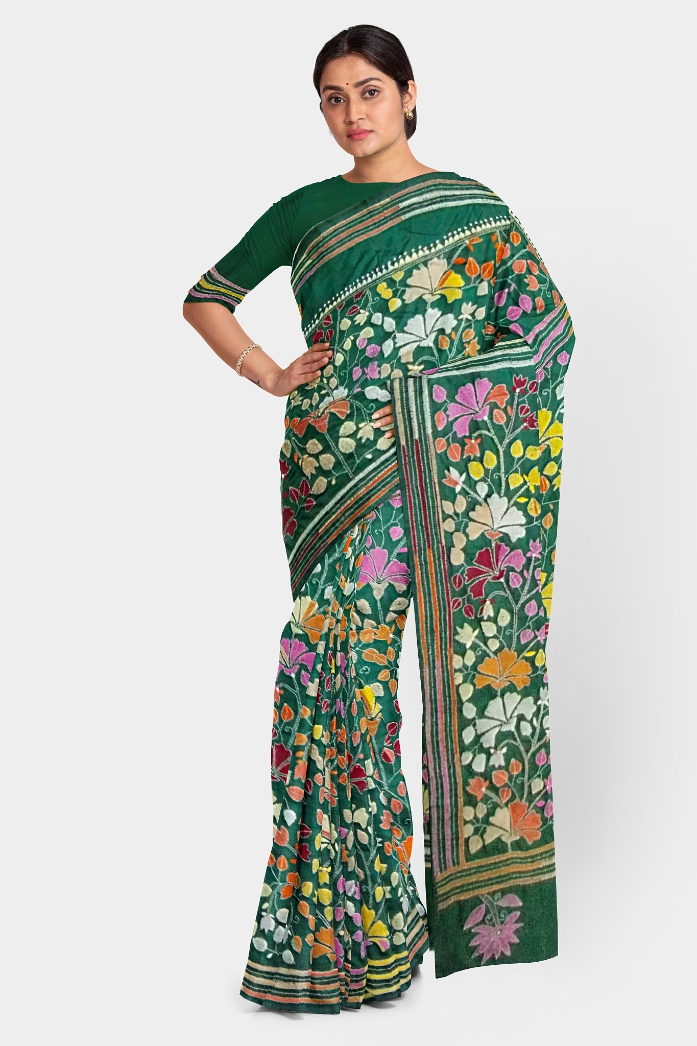 Kantha Stitch: Stylish Blended Silk Saree showcasing Traditional Artistry in Modern Indian Fashion