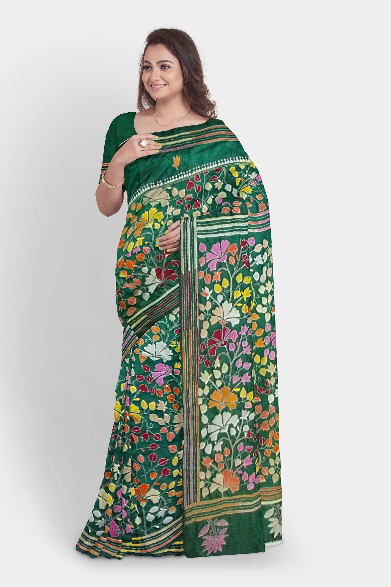 Kantha Stitch: Stylish Blended Silk Saree showcasing Traditional Artistry in Modern Indian Fashion