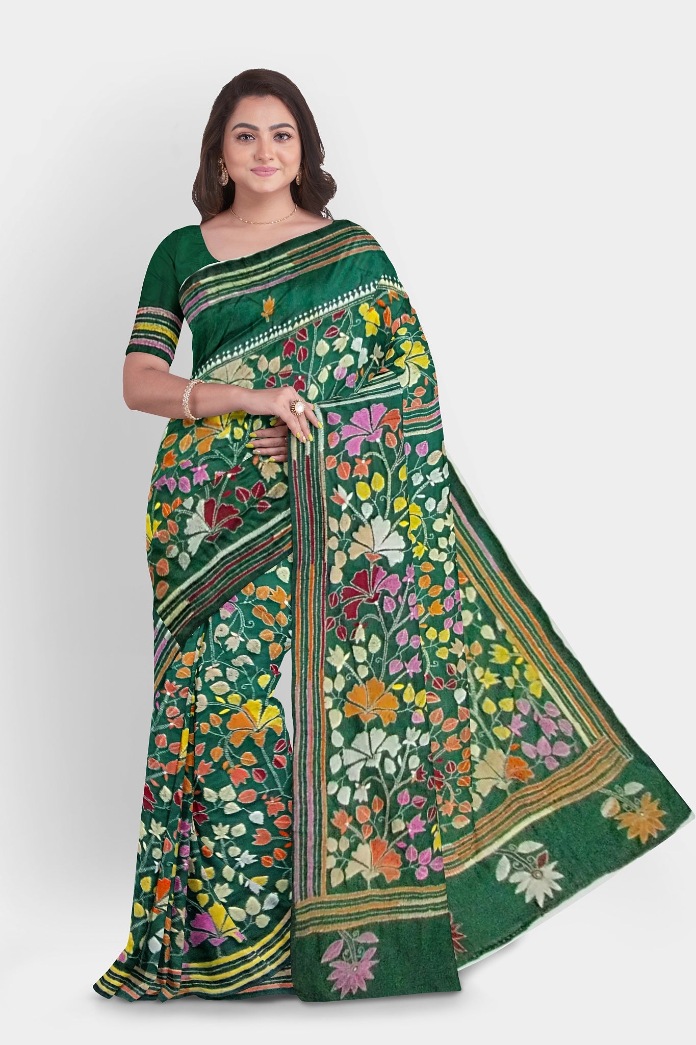 Kantha Stitch: Stylish Blended Silk Saree showcasing Traditional Artistry in Modern Indian Fashion