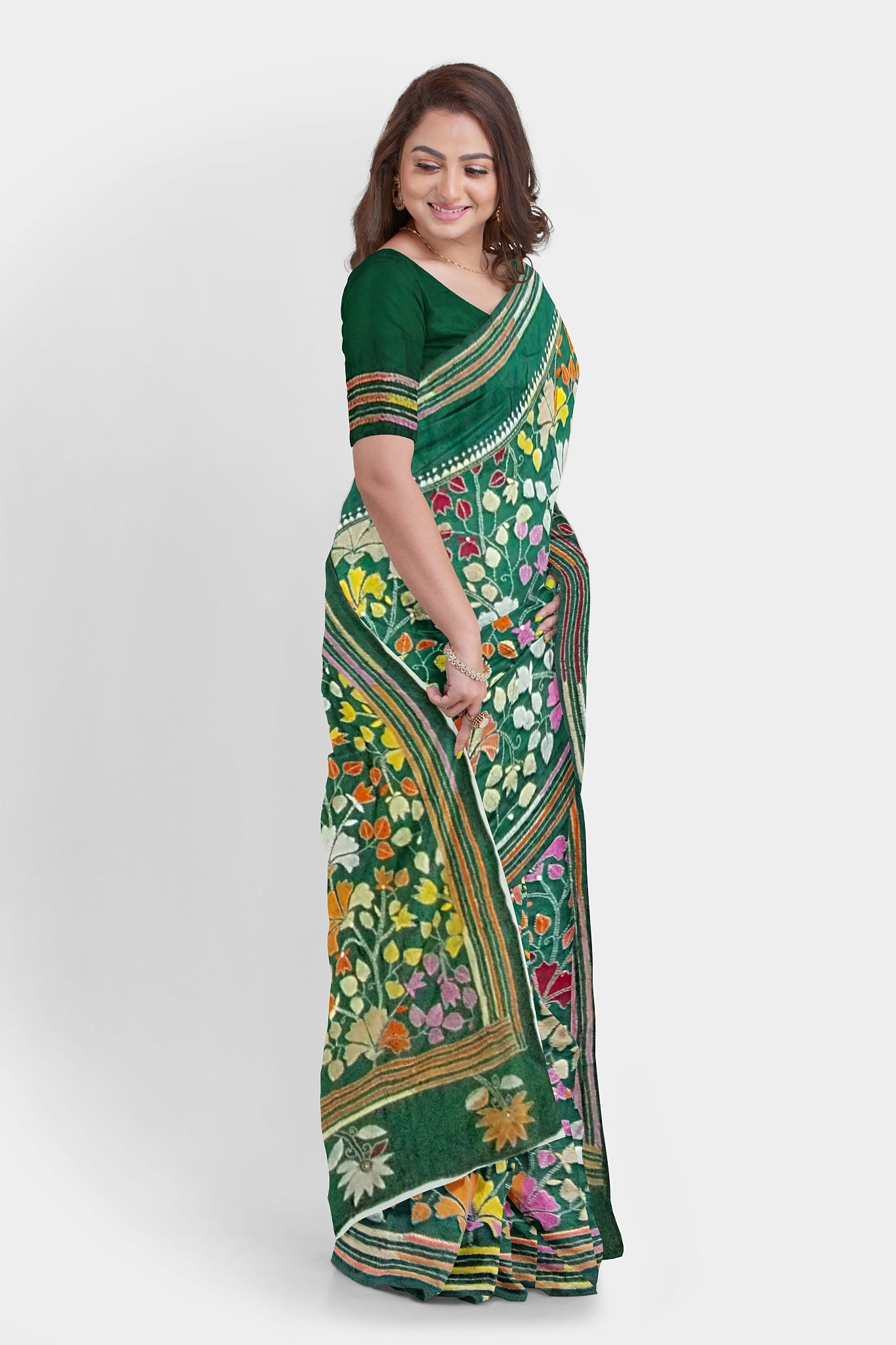 Kantha Stitch: Stylish Blended Silk Saree showcasing Traditional Artistry in Modern Indian Fashion
