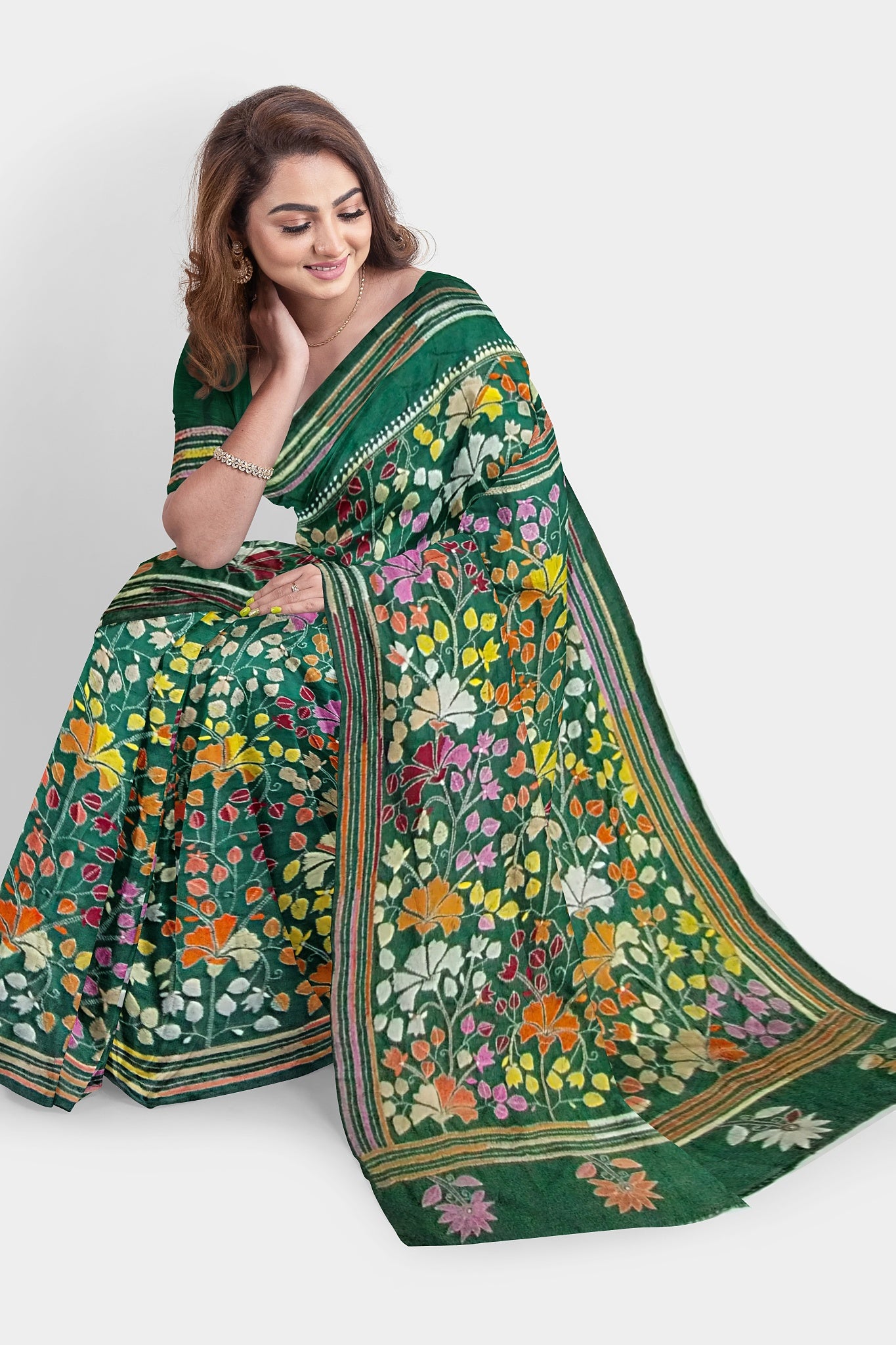 Kantha Stitch: Stylish Blended Silk Saree showcasing Traditional Artistry in Modern Indian Fashion