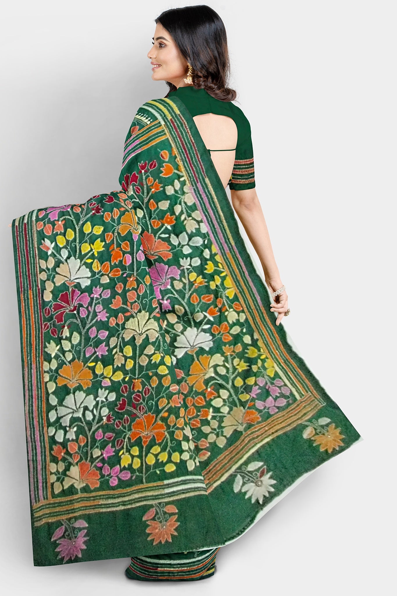 Kantha Stitch: Stylish Blended Silk Saree showcasing Traditional Artistry in Modern Indian Fashion