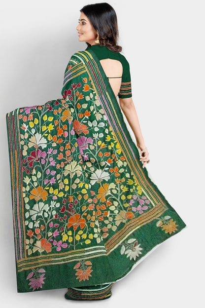 Kantha Stitch: Stylish Blended Silk Saree showcasing Traditional Artistry in Modern Indian Fashion
