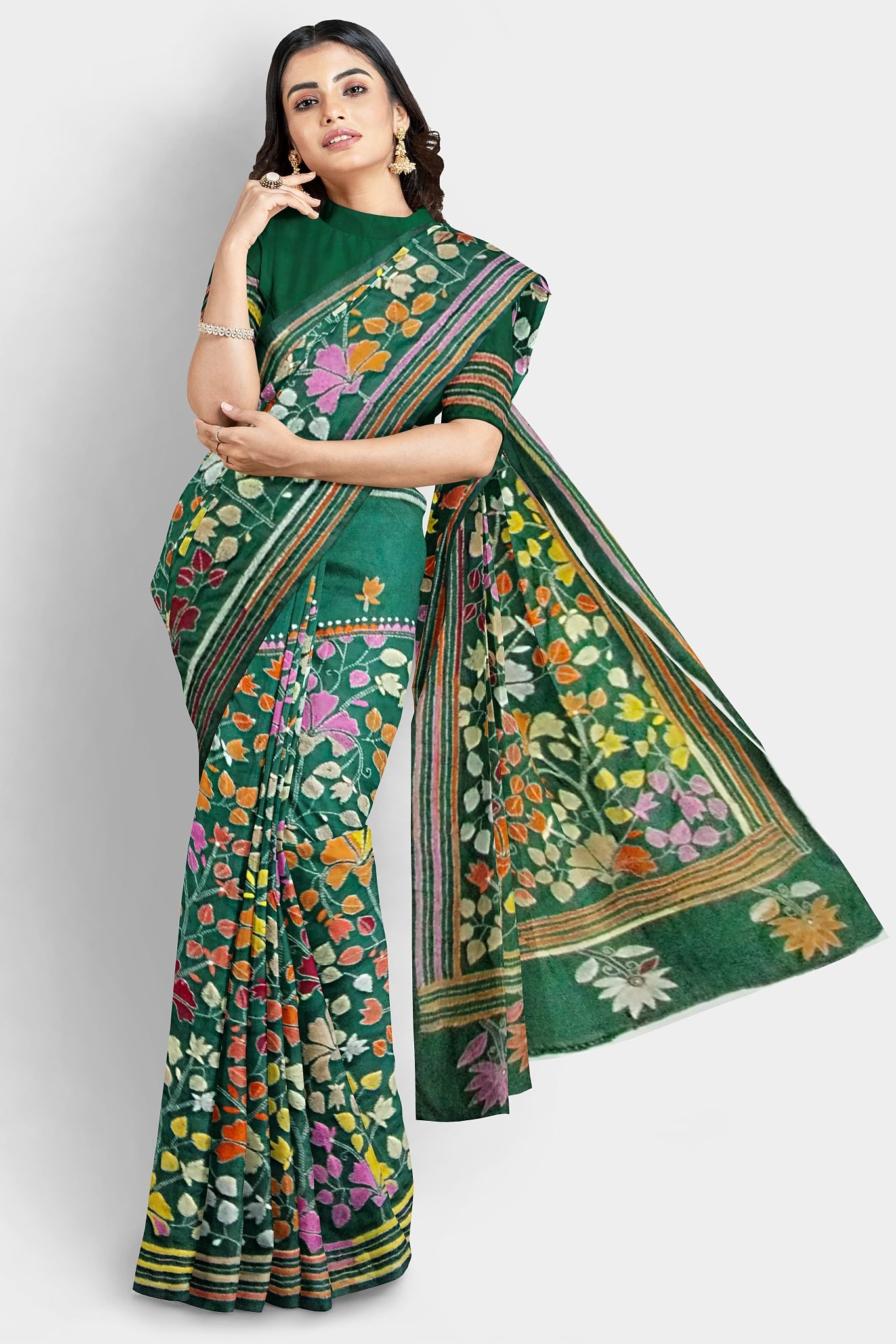 Kantha Stitch: Stylish Blended Silk Saree showcasing Traditional Artistry in Modern Indian Fashion