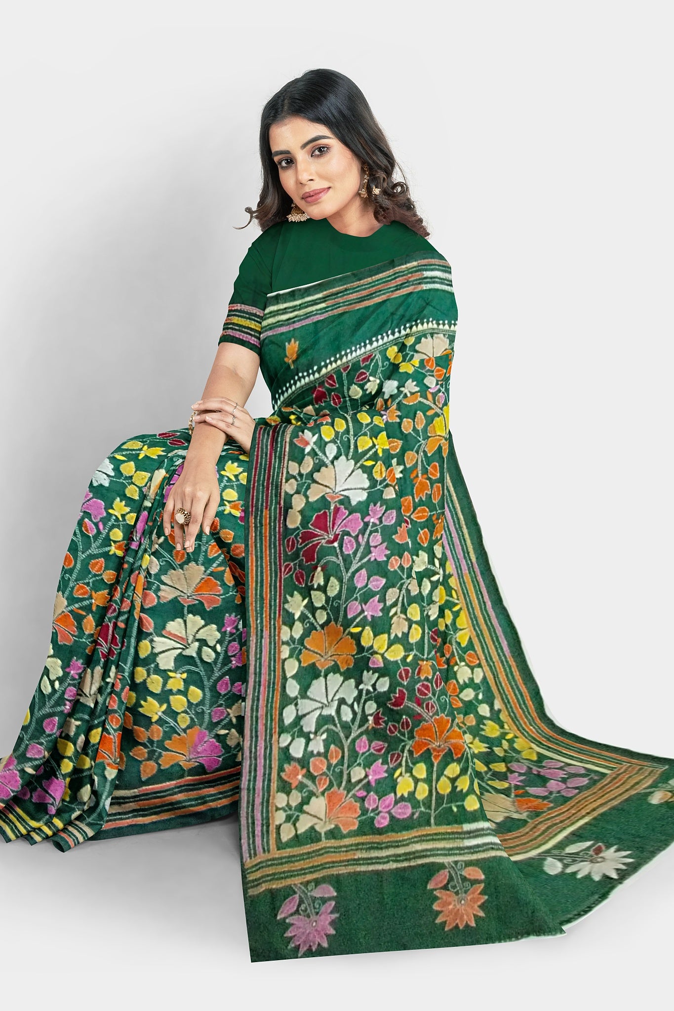 Kantha Stitch: Stylish Blended Silk Saree showcasing Traditional Artistry in Modern Indian Fashion