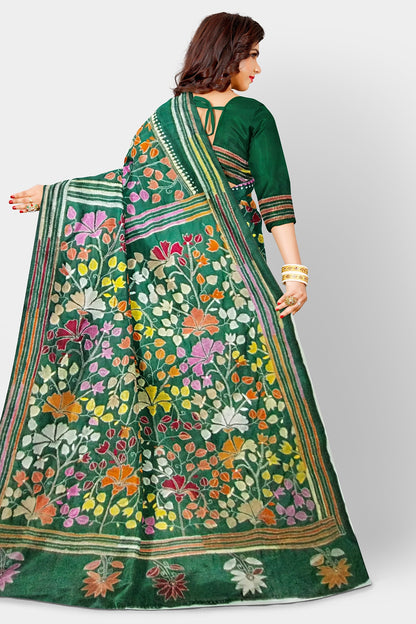 Kantha Stitch: Stylish Blended Silk Saree showcasing Traditional Artistry in Modern Indian Fashion