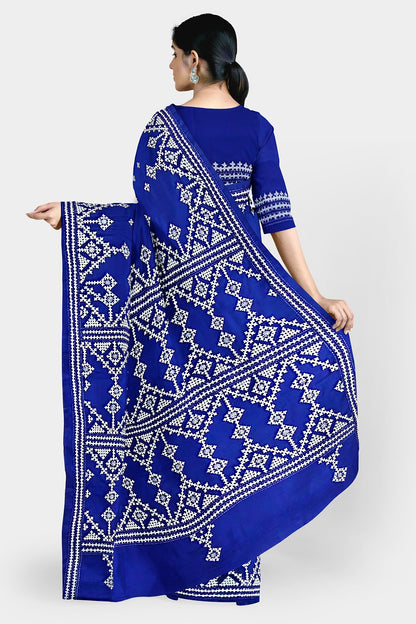 Gujrati Stitch: Stylish Blended Silk Saree showcasing Traditional Artistry in Modern Indian Fashion With BP