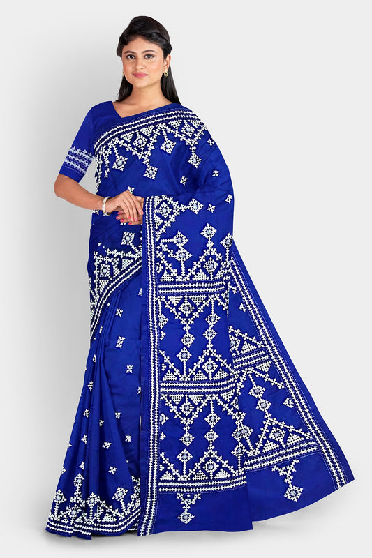 Gujrati Stitch: Stylish Blended Silk Saree showcasing Traditional Artistry in Modern Indian Fashion With BP