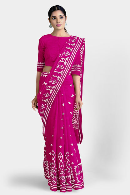 Gujrati Stitch: Stylish Blended Silk Saree showcasing Traditional Artistry in Modern Indian Fashion