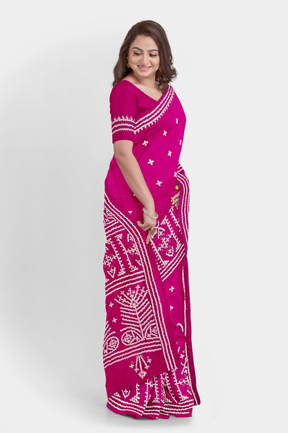 Gujrati Stitch: Stylish Blended Silk Saree showcasing Traditional Artistry in Modern Indian Fashion