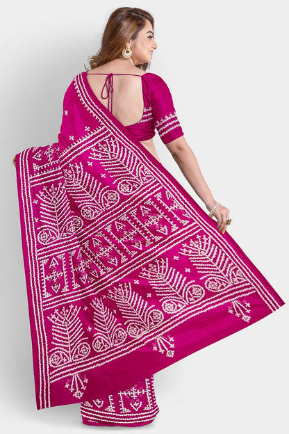 Gujrati Stitch: Stylish Blended Silk Saree showcasing Traditional Artistry in Modern Indian Fashion