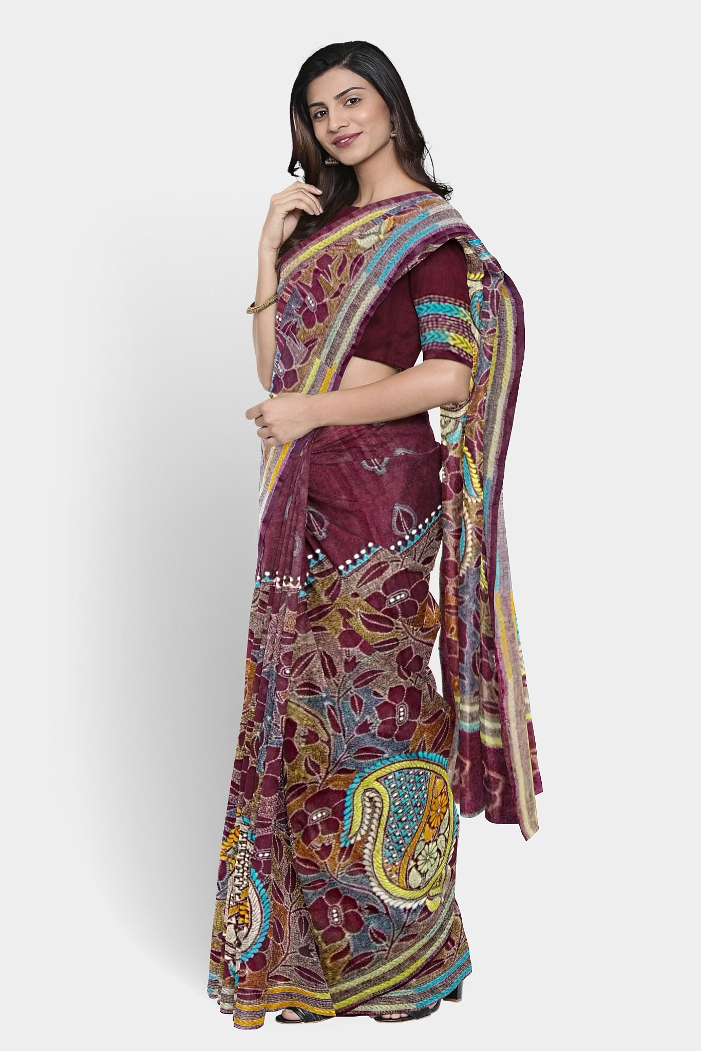 Kantha Stitch: Stylish Blended Silk Saree showcasing Traditional Artistry in Modern Indian Fashion With BP