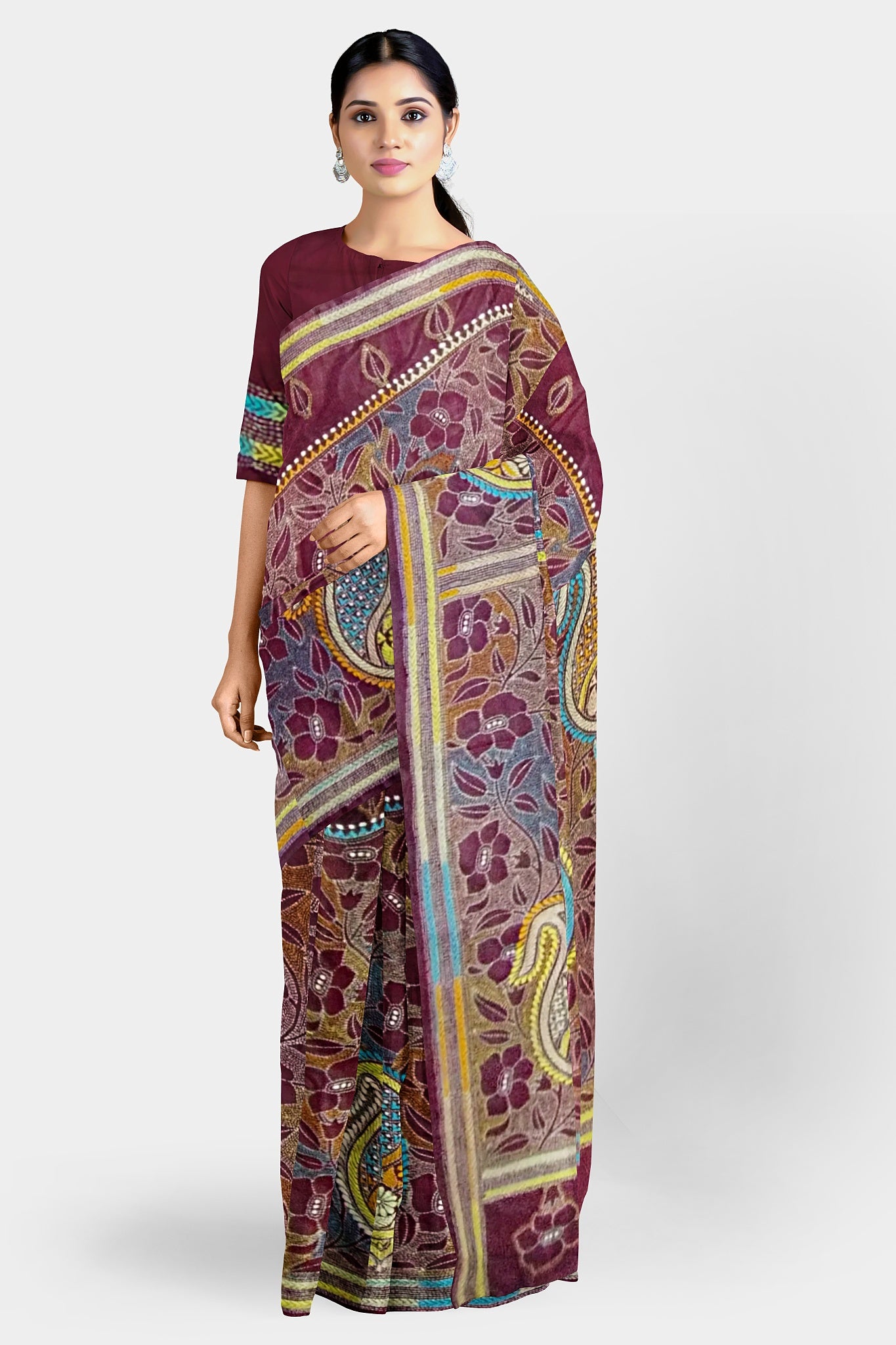 Kantha Stitch: Stylish Blended Silk Saree showcasing Traditional Artistry in Modern Indian Fashion With BP
