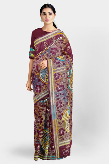 Kantha Stitch: Stylish Blended Silk Saree showcasing Traditional Artistry in Modern Indian Fashion With BP