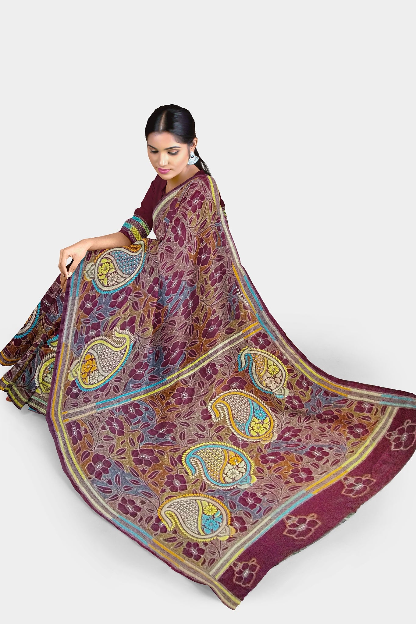 Kantha Stitch: Stylish Blended Silk Saree showcasing Traditional Artistry in Modern Indian Fashion With BP
