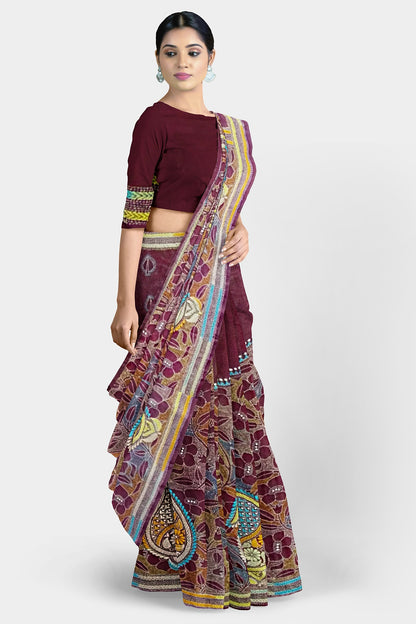 Kantha Stitch: Stylish Blended Silk Saree showcasing Traditional Artistry in Modern Indian Fashion With BP