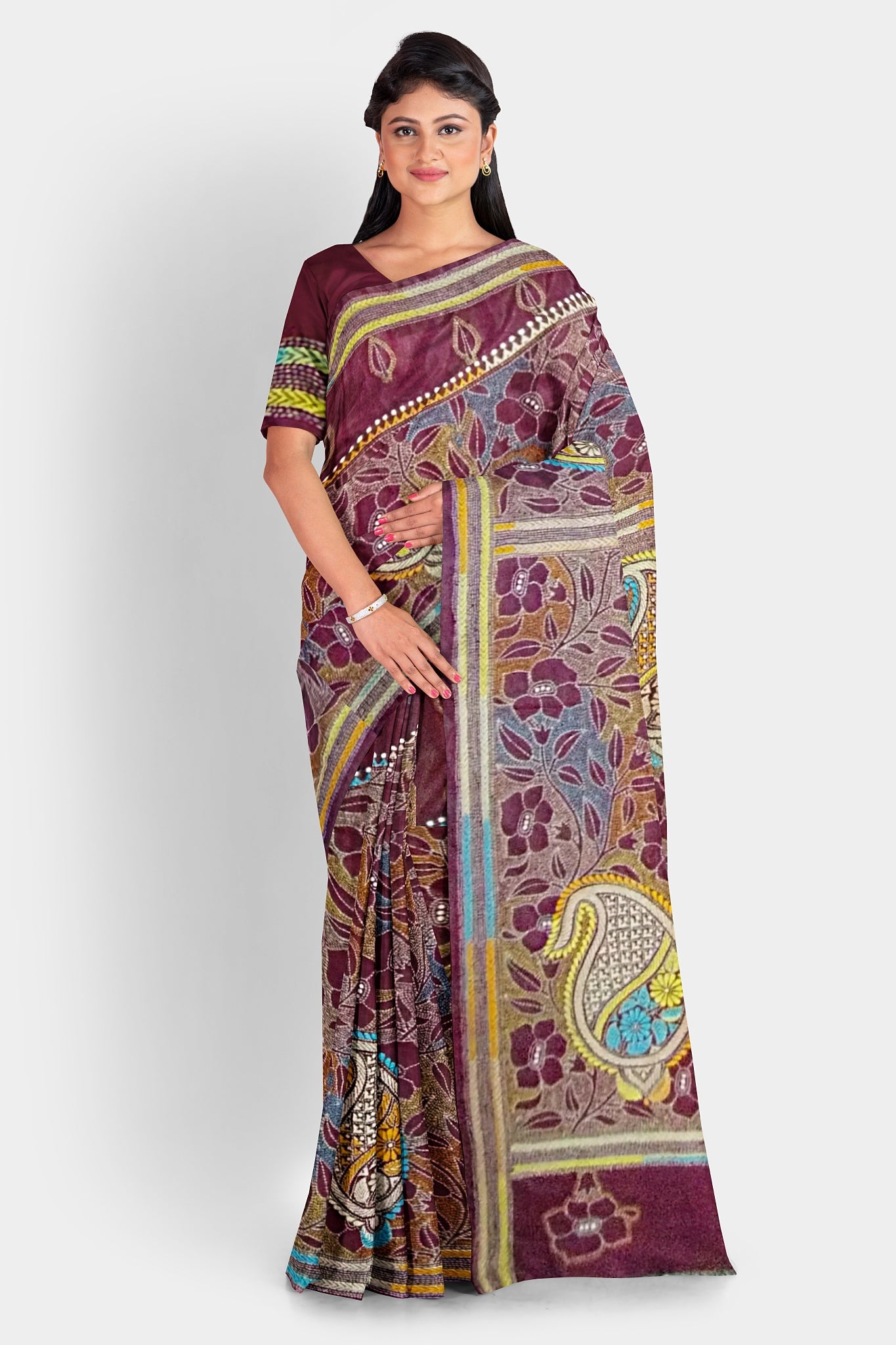 Kantha Stitch: Stylish Blended Silk Saree showcasing Traditional Artistry in Modern Indian Fashion With BP