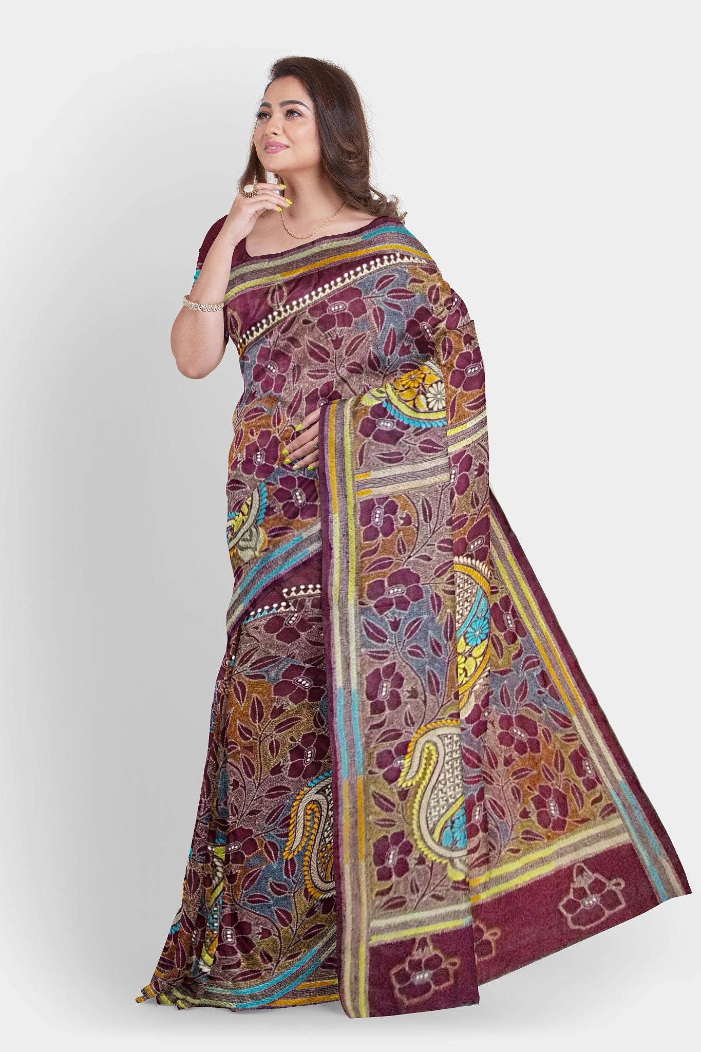 Kantha Stitch: Stylish Blended Silk Saree showcasing Traditional Artistry in Modern Indian Fashion With BP