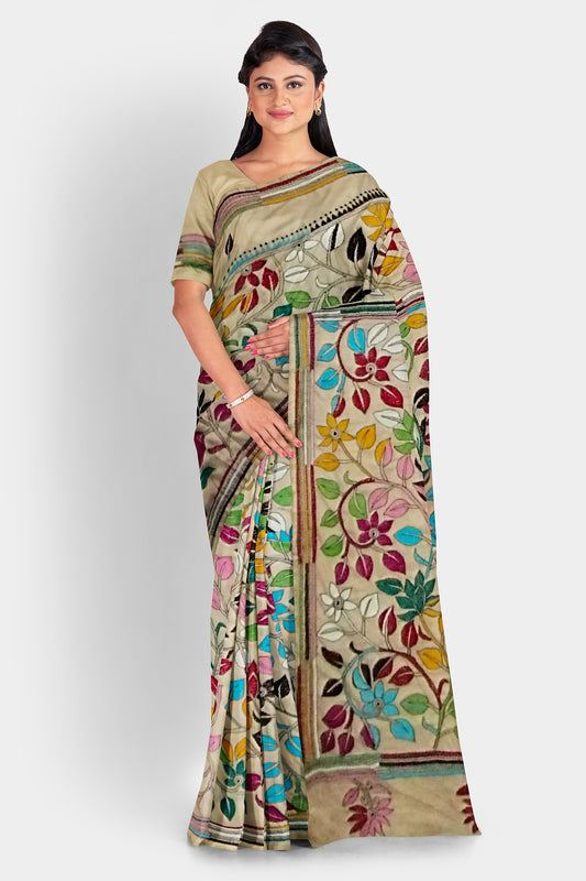 Kantha Stitch: Stylish Blended Silk Saree showcasing Traditional Artistry in Modern Indian Fashion With BP