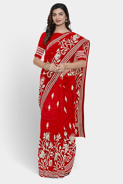 Kantha Stitch: Latest Design of Elegant Blended Silk Saree with Exquisite Indian Embroidery With BP