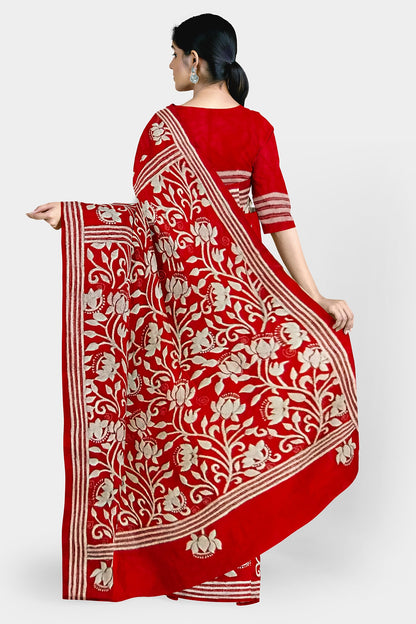 Kantha Stitch: Latest Design of Elegant Blended Silk Saree with Exquisite Indian Embroidery With BP