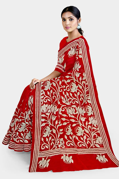 Kantha Stitch: Latest Design of Elegant Blended Silk Saree with Exquisite Indian Embroidery With BP