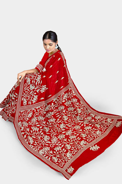 Kantha Stitch: Latest Design of Elegant Blended Silk Saree with Exquisite Indian Embroidery With BP