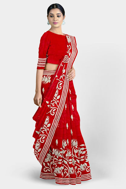 Kantha Stitch: Latest Design of Elegant Blended Silk Saree with Exquisite Indian Embroidery With BP