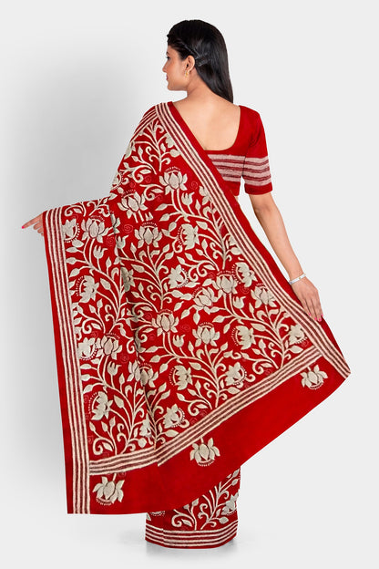 Kantha Stitch: Latest Design of Elegant Blended Silk Saree with Exquisite Indian Embroidery With BP