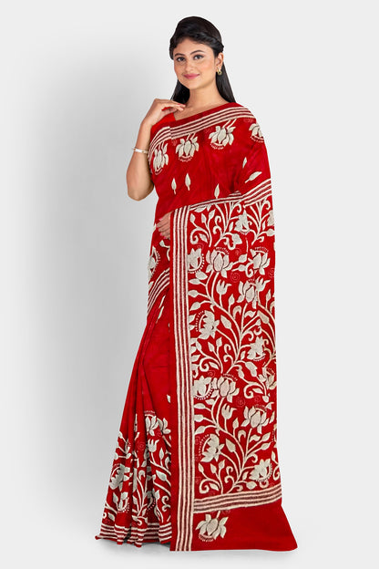 Kantha Stitch: Latest Design of Elegant Blended Silk Saree with Exquisite Indian Embroidery With BP