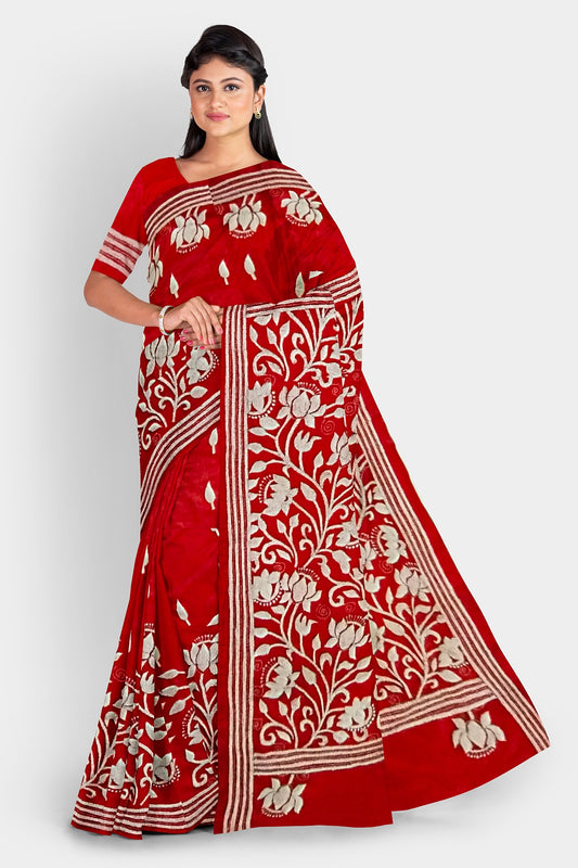 Kantha Stitch: Latest Design of Elegant Blended Silk Saree with Exquisite Indian Embroidery With BP