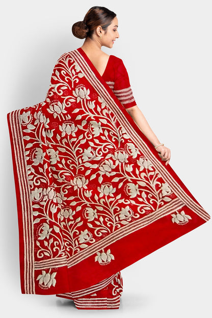 Kantha Stitch: Latest Design of Elegant Blended Silk Saree with Exquisite Indian Embroidery With BP