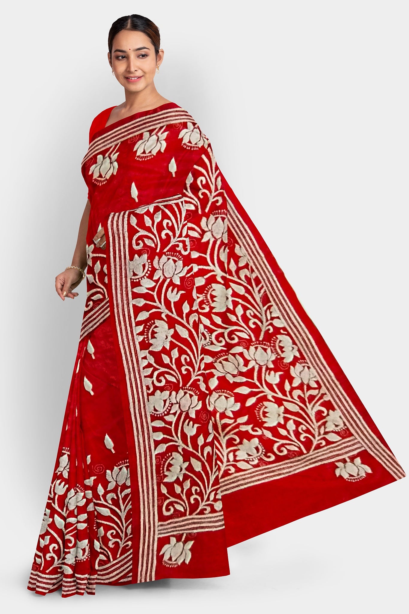 Kantha Stitch: Latest Design of Elegant Blended Silk Saree with Exquisite Indian Embroidery With BP