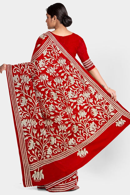 Kantha Stitch: Latest Design of Elegant Blended Silk Saree with Exquisite Indian Embroidery With BP