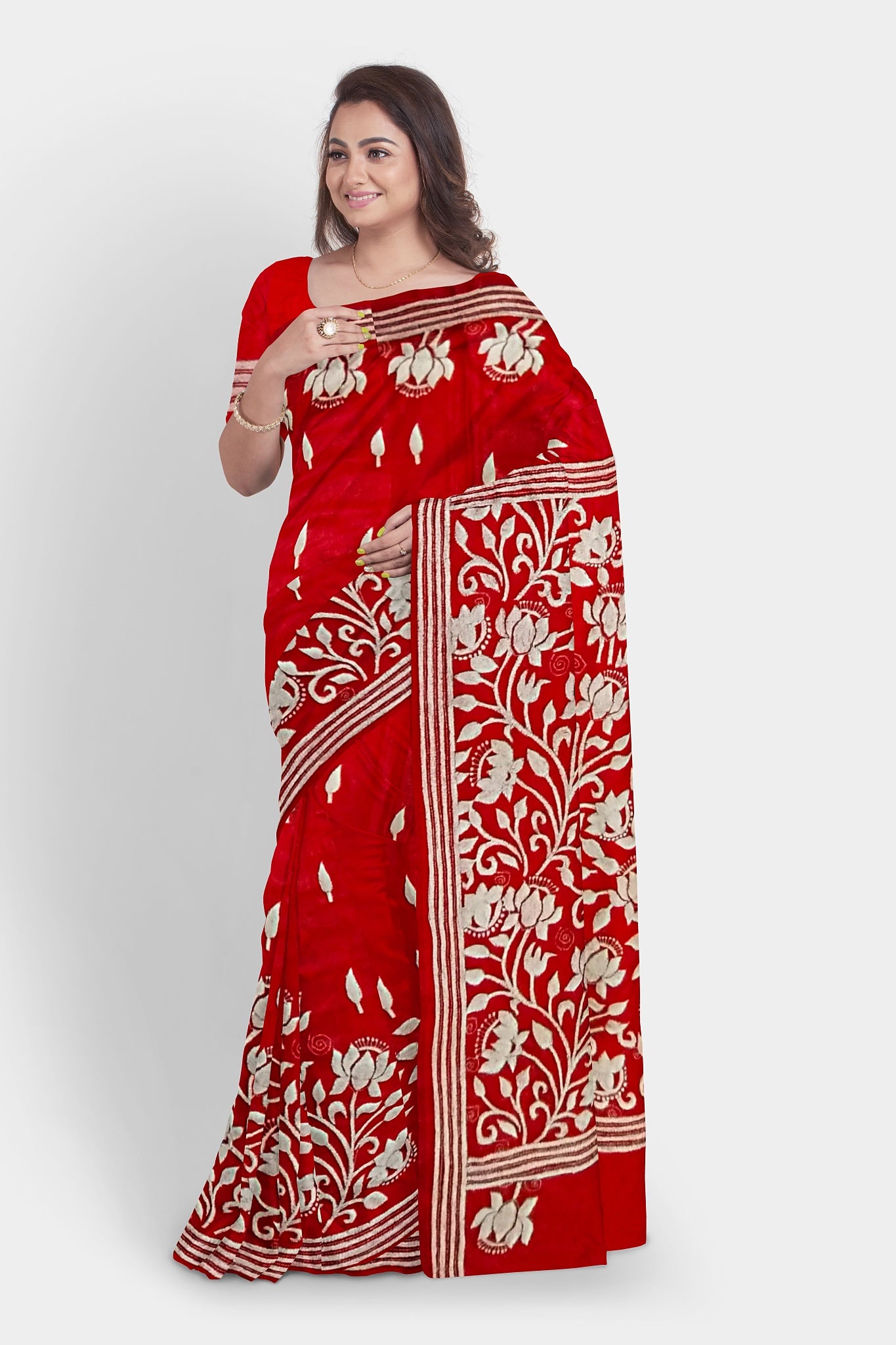 Kantha Stitch: Latest Design of Elegant Blended Silk Saree with Exquisite Indian Embroidery With BP